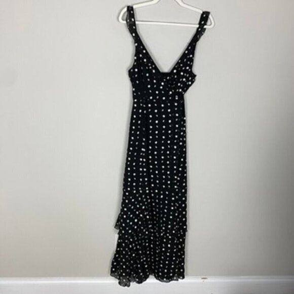 Hutch Georgia Maxi Dress Ruffles Wrap Floral Polka Dots Layered Cocktail Black - Picture 3 of 12